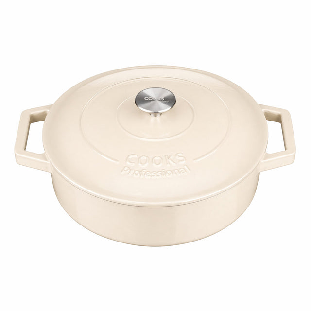 Cooks Professional 28cm Shallow Cast Iron Casserole | Ivory