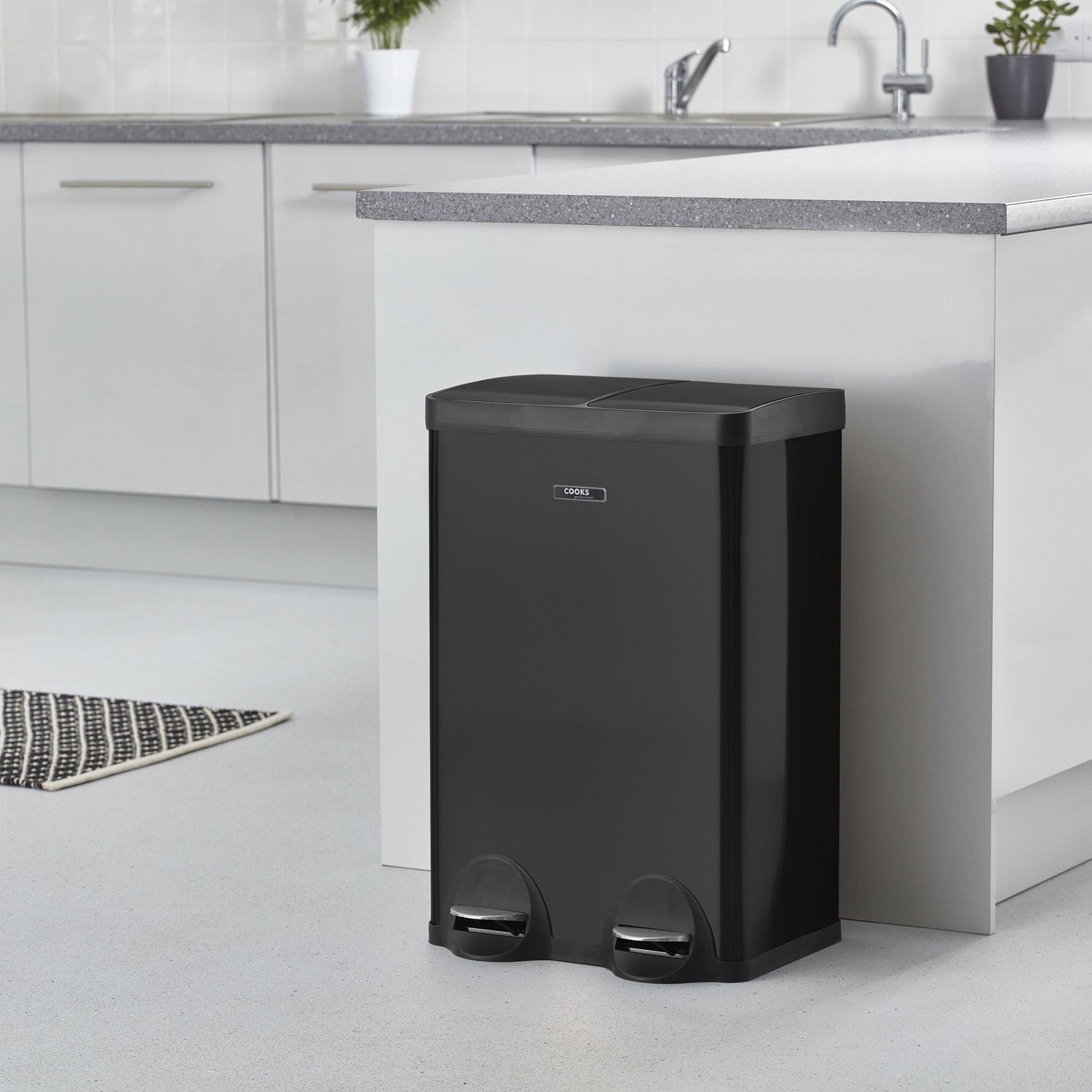 Cooks Professional 60L Recycling Pedal Bin | Dual Pedal -Black
