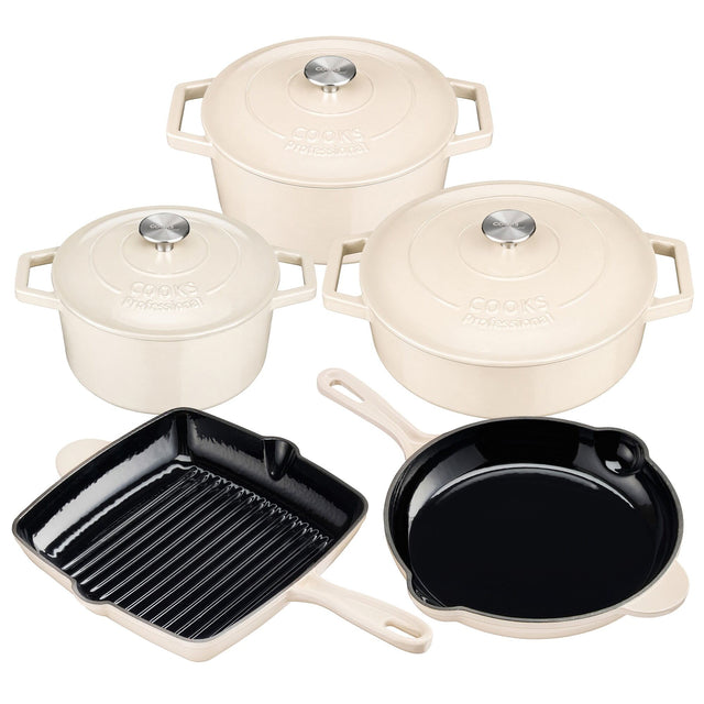 Cooks Professional Set of 5 Cast Iron | Ivory