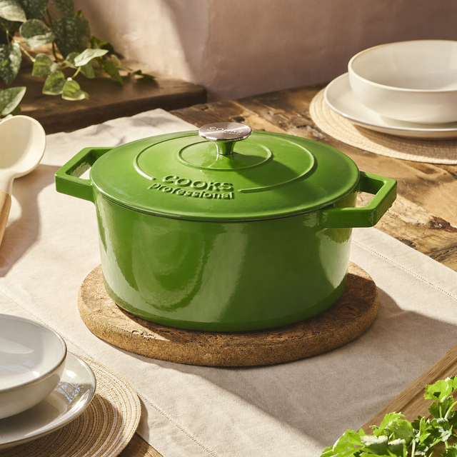 Cooks Professional 26cm Cast Iron Casserole | Graduated Green