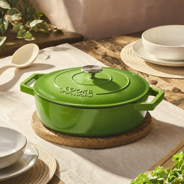 Cooks Professional 28cm Shallow Cast Iron Casserole | Graduated Green