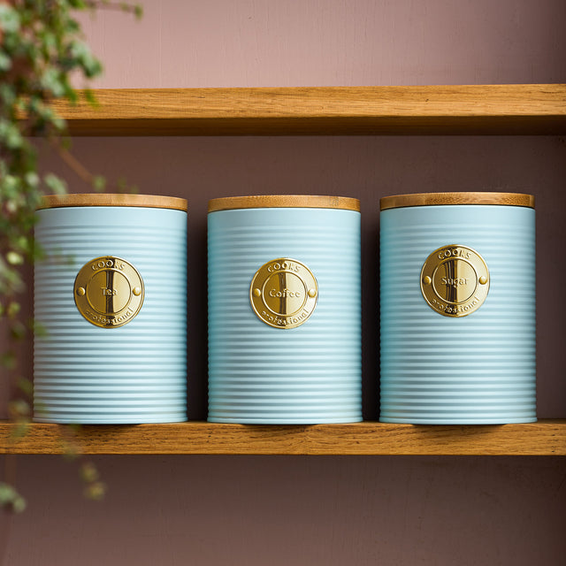 Cooks Professional 3 Piece Kitchen Storage Set with Bamboo Lids | Blue / Gold