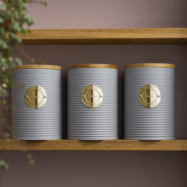 Cooks Professional 3 Piece Kitchen Storage Set with Bamboo Lids | Grey / Gold