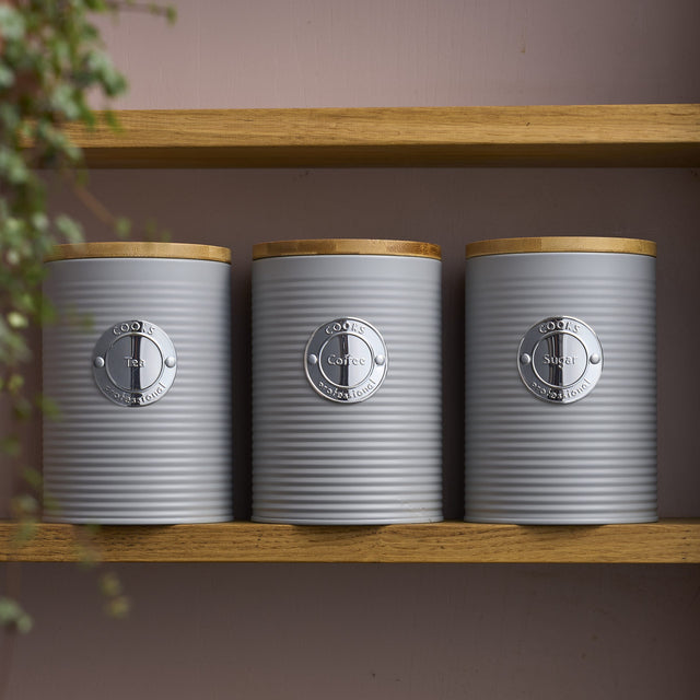 Cooks Professional 3 Piece Kitchen Storage Set with Bamboo Lids | Grey / Silver