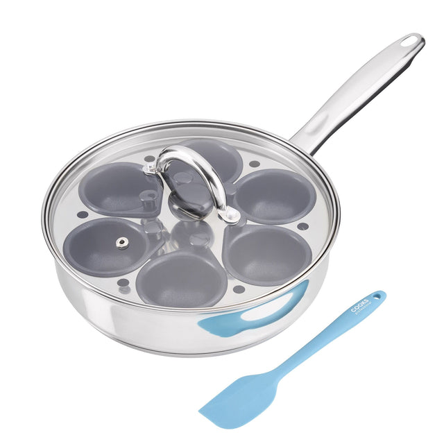 Cooks Professional 6 Cup Stainless Steel Egg Poacher Pan with Spatula