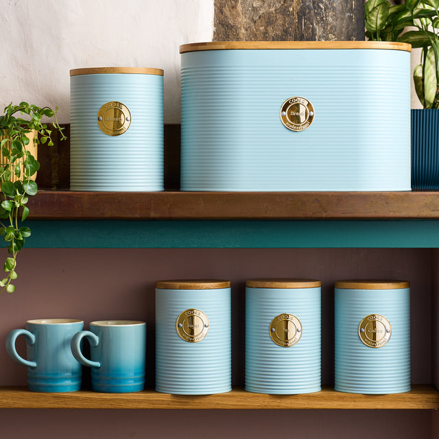 Cooks Professional 5 Piece Kitchen Storage Set with Bamboo Lids | Blue / Gold