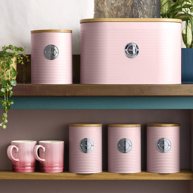 Cooks Professional 5 Piece Kitchen Storage Set with Bamboo Lids | Pink / Silver