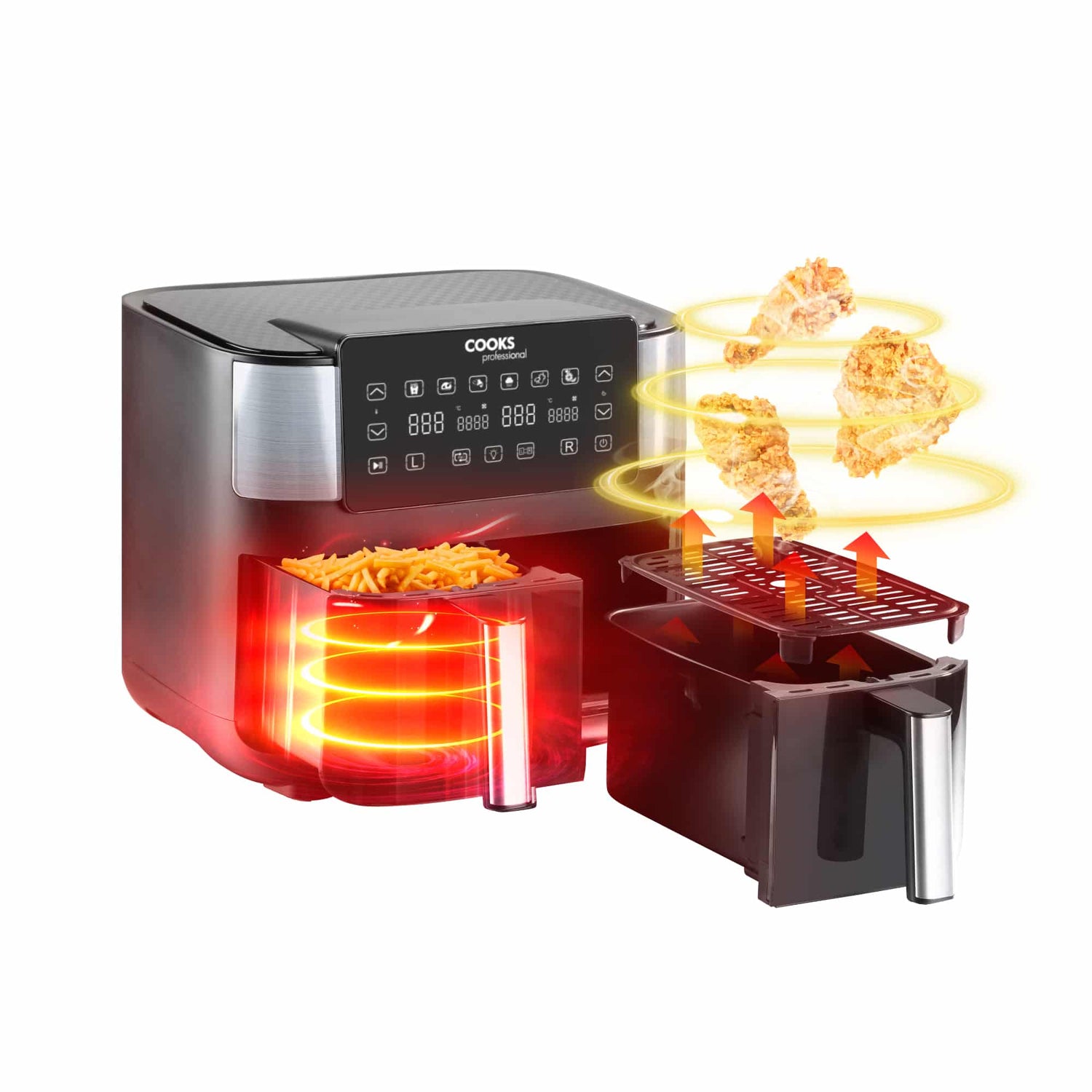 Cooks Professional 8L Dual Air Fryer with Glass Drawers