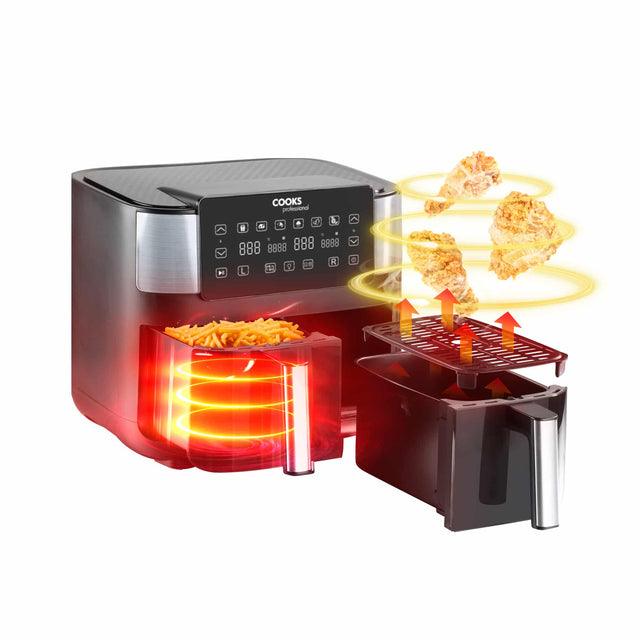 Cooks Professional 8L Dual Air Fryer with Glass Drawers