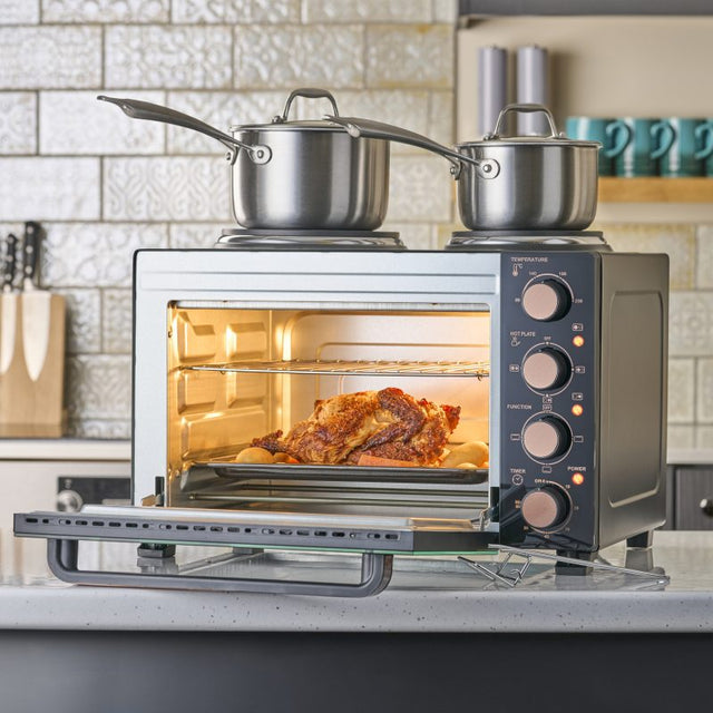 Cooks Professional 28L Mini Oven with 2 Hobs | Black / Copper