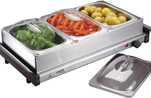 Cooks Professional 3 Section Buffet Warmer | 4.5L | Silver