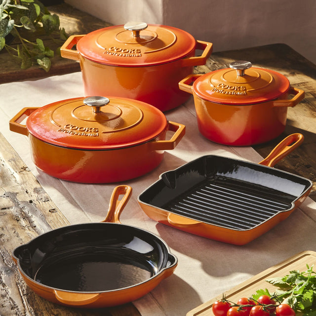 Cooks Professional Set of 5 Cast Iron | Orange