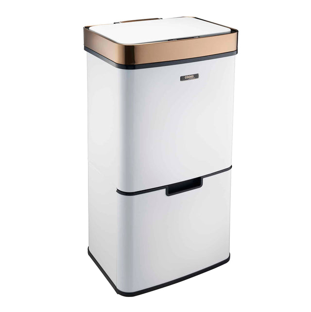 Cooks Professional 75L Sensor Recycling Bin with Food Caddy | White / Copper