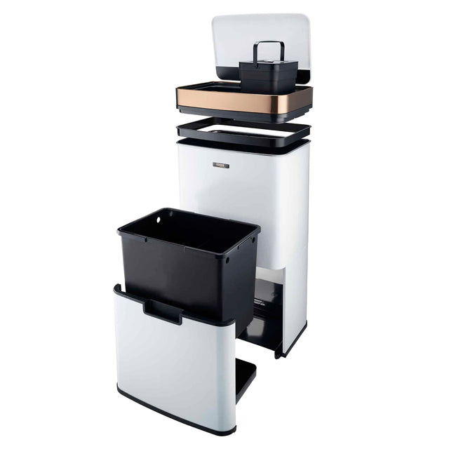 Cooks Professional 75L Sensor Recycling Bin with Food Caddy | White / Copper