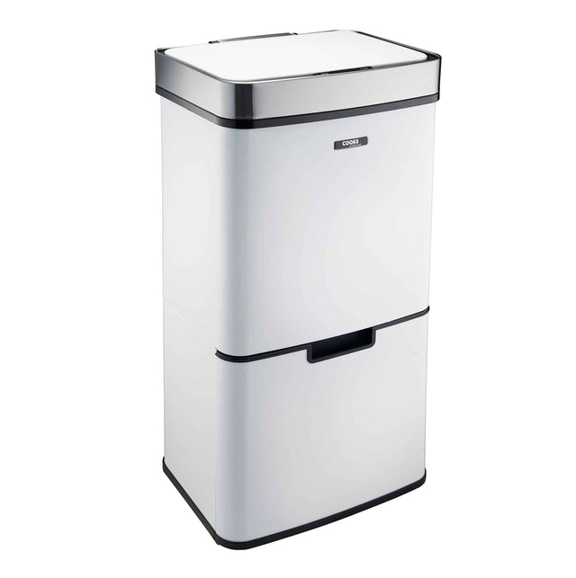 Cooks Professional 75L Sensor Recycling Bin with Food Caddy | White / Silver