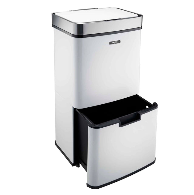 Cooks Professional 75L Sensor Recycling Bin with Food Caddy | White / Silver