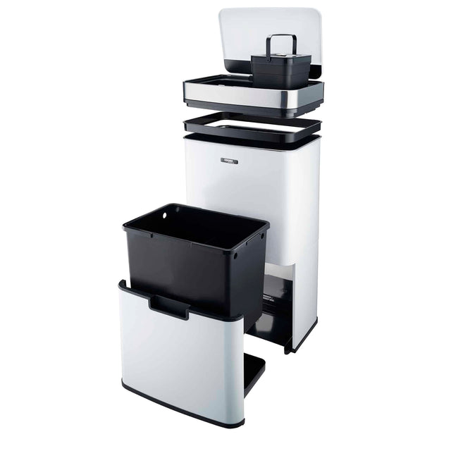 Cooks Professional 75L Sensor Recycling Bin with Food Caddy | White / Silver