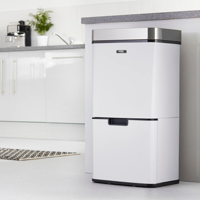 Cooks Professional 75L Sensor Recycling Bin with Food Caddy | White / Silver