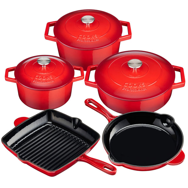Cooks Professional Set of 5 Cast Iron | Red