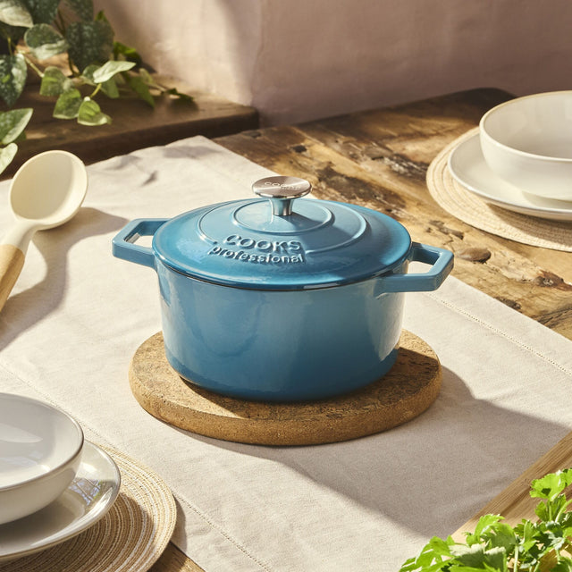 Cooks Professional Set of 3 Cast Iron Casserole | 20cm, 26cm and 28cm | Teal