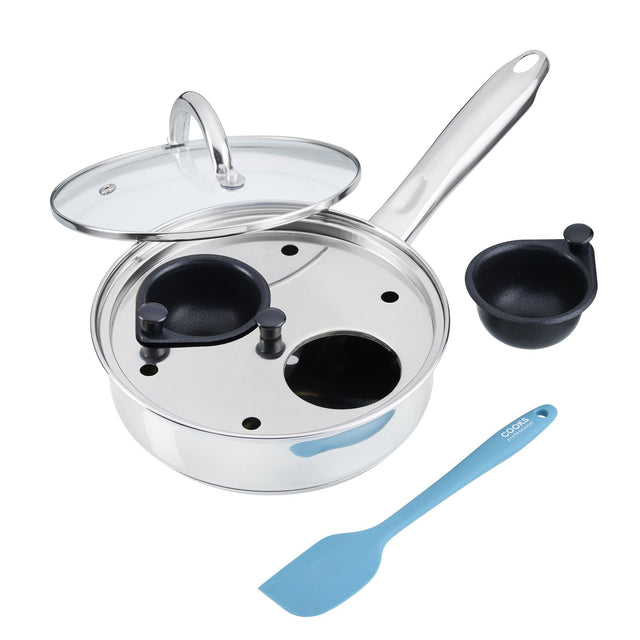 Cooks Professional 2 Cup Stainless Steel Egg Poacher Pan with Spatula
