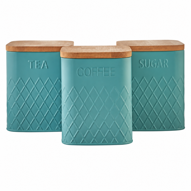 Cooks Professional 3 Piece Embossed Kitchen Storage Set with Bamboo Lids | Teal