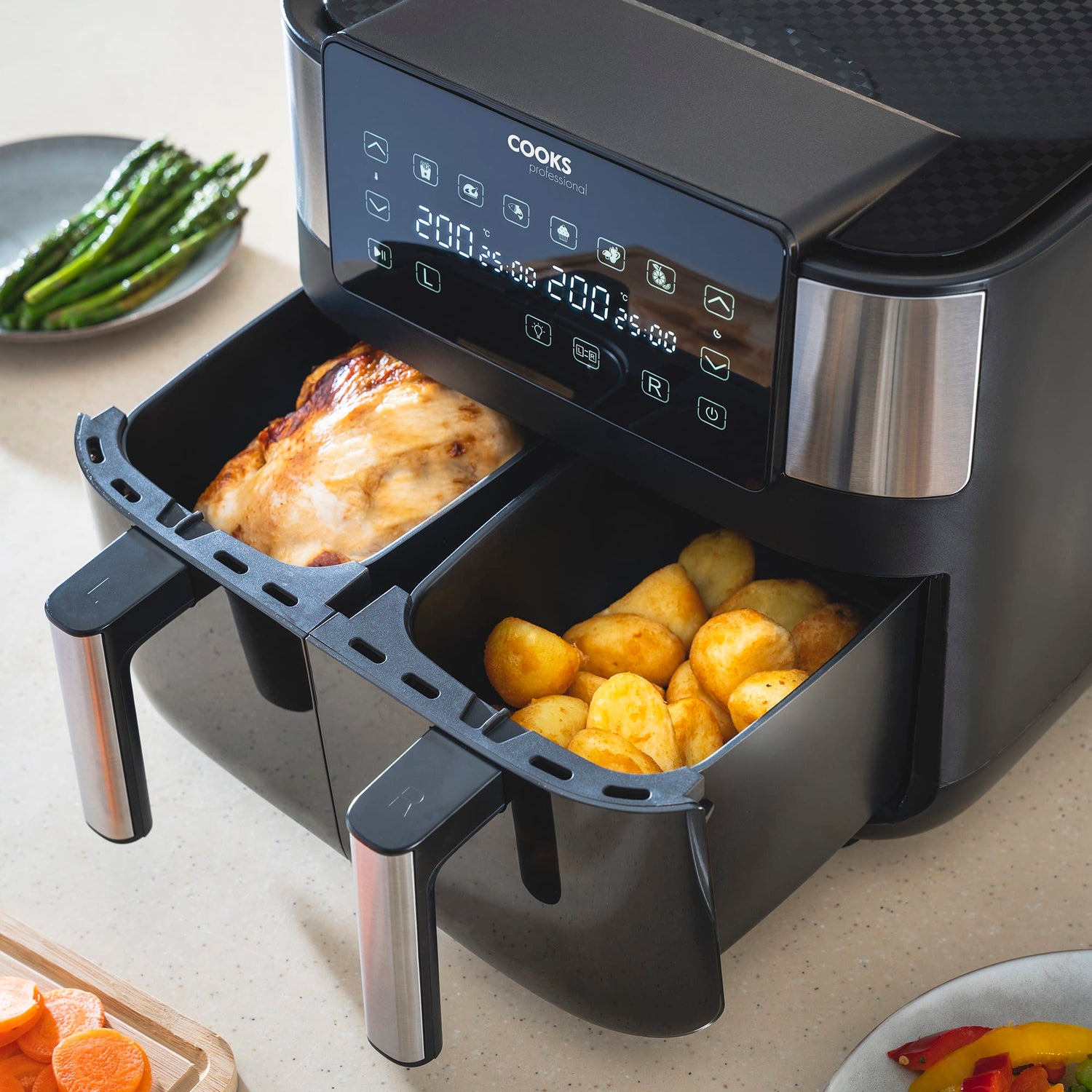 Cooks Professional 8L Dual Air Fryer with Glass Drawers