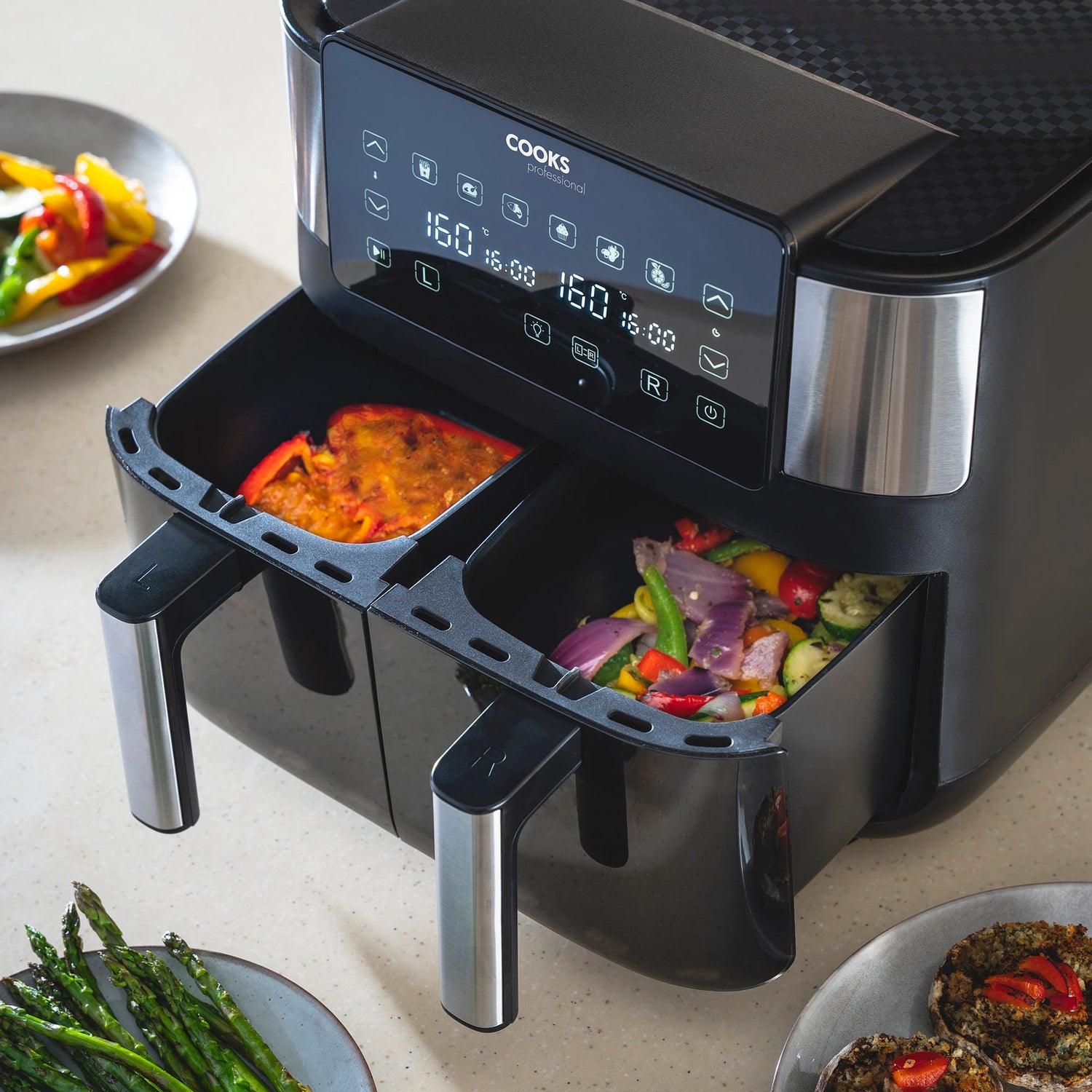 Cooks Professional 8L Dual Air Fryer with Glass Drawers