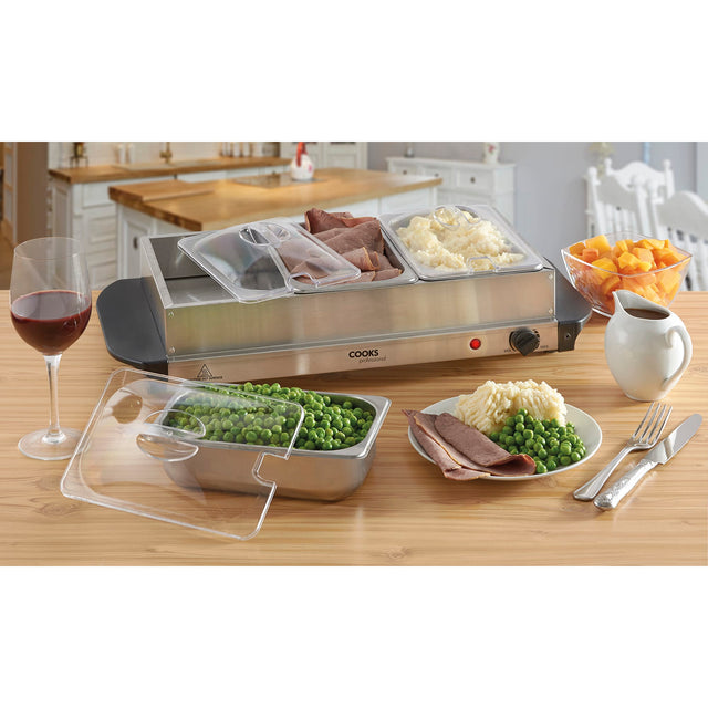 Cooks Professional 3 Section Buffet Warmer | 4.5L | Silver