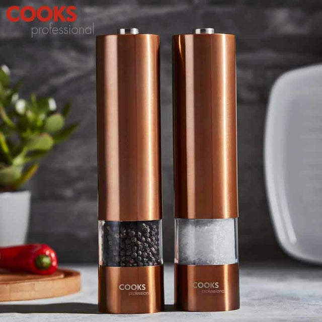 Cooks Professional Electric Salt and Pepper Mill Set | Copper
