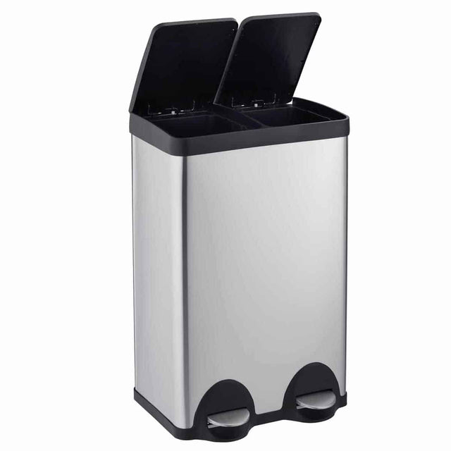 Cooks Professional 60L Recycling Pedal Bin | Dual Pedal - Silver