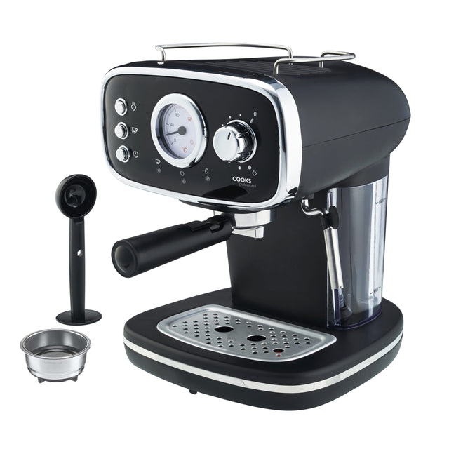 Cooks Professional Retro Espresso Machine | Black / Silver