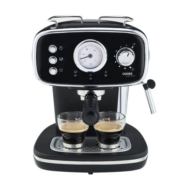 Cooks Professional Retro Espresso Machine | Black / Silver