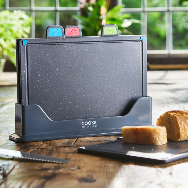 Cooks Professional 4 Piece Index Chopping Board Set | Grey