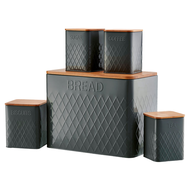 Cooks Professional 5 Piece Square Kitchen Storage Set with Bamboo Lids | Dark Grey