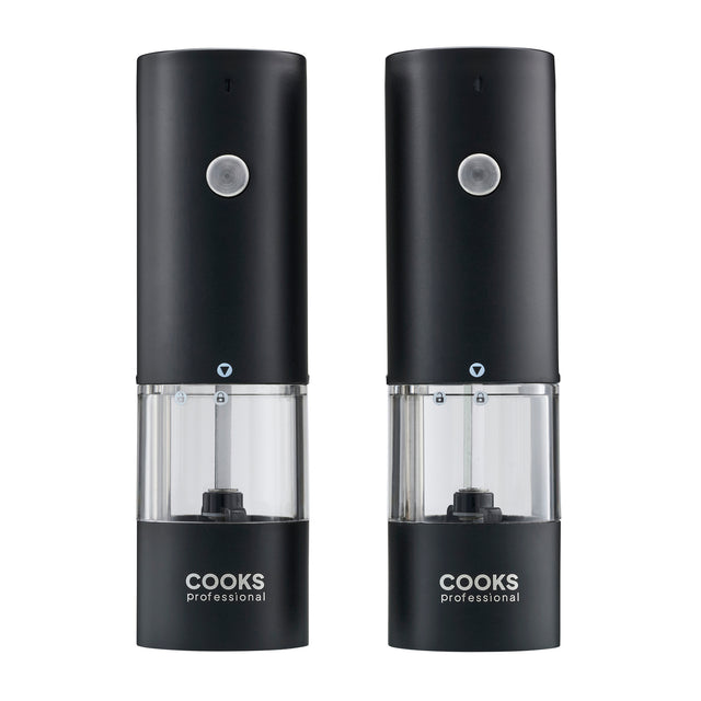 Cooks Professional Rechargeable Salt and Pepper Mill Set with Bamboo Base | Black
