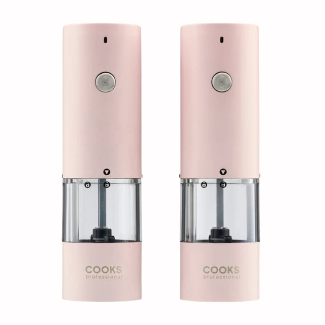 Cooks Professional Rechargeable Salt and Pepper Mill Set with Bamboo Base | Pink