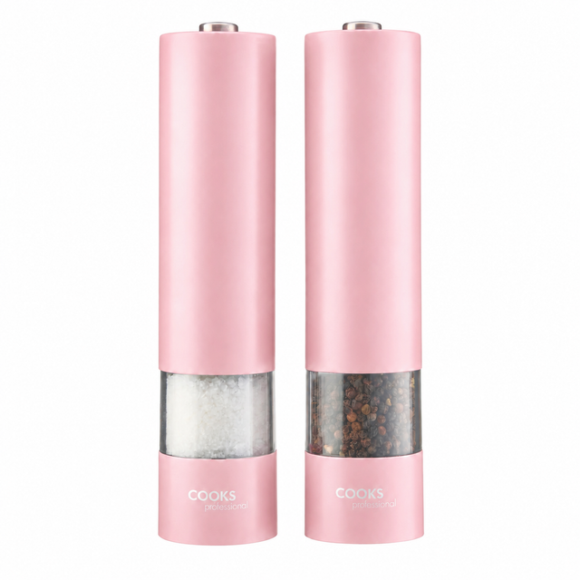 Cooks Professional Electric Salt and Pepper Mill Set with Bamboo Base | Pink