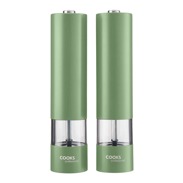 Cooks Professional Electric Salt and Pepper Mill Set with Bamboo Base | Green