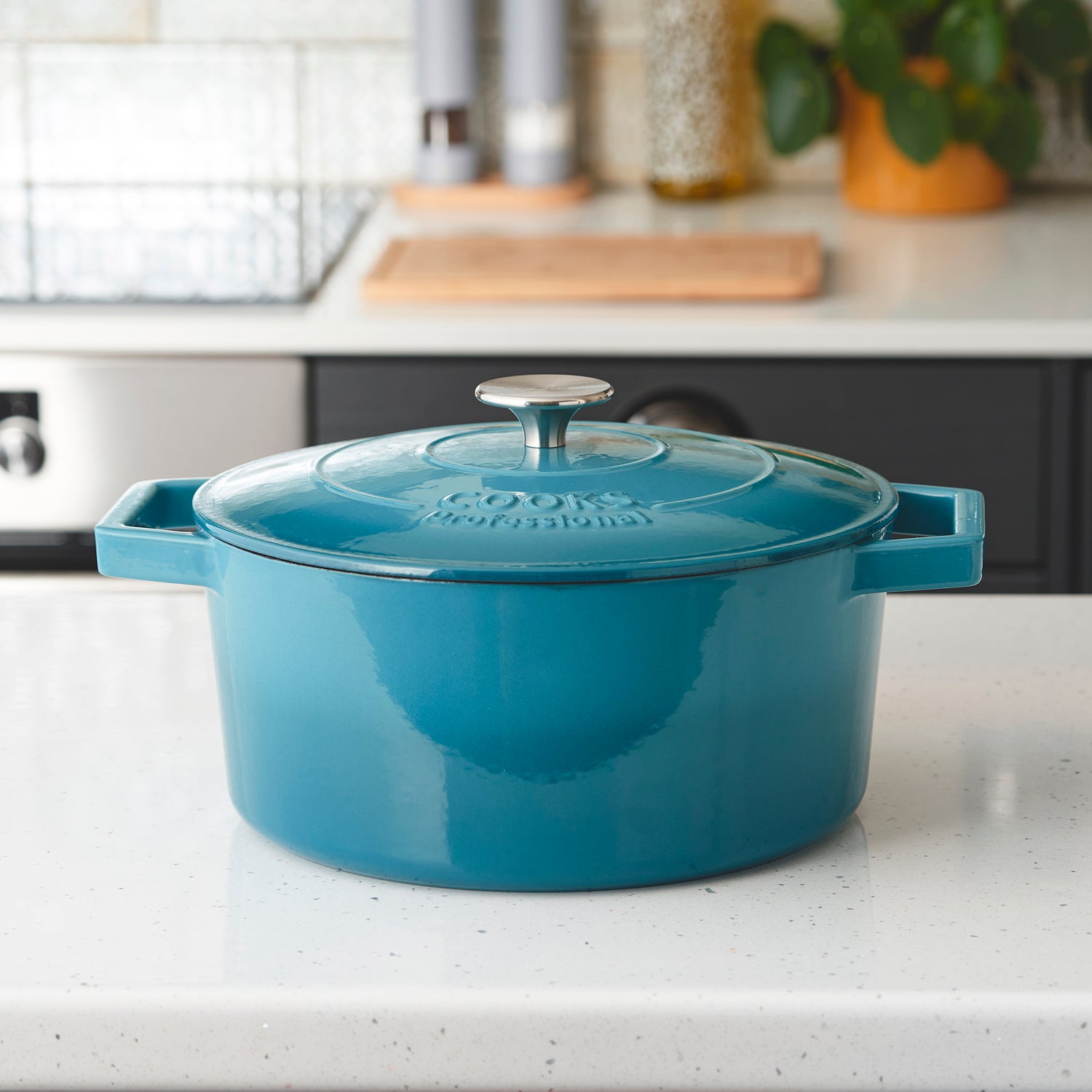 Cooks Professional Set of 3 Cast Iron Casserole | 20cm, 26cm and 28cm | Graduated Teal