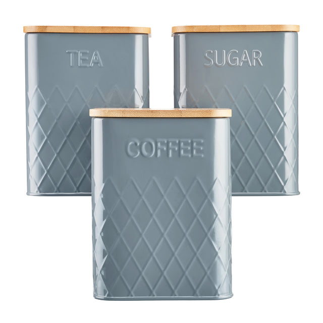 Cooks Professional 3 Piece Square Kitchen Storage Set with Bamboo Lids | Grey