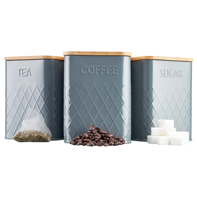 Cooks Professional 3 Piece Square Kitchen Storage Set with Bamboo Lids | Grey