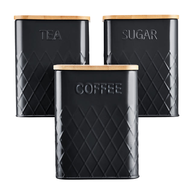 Cooks Professional 3 Piece Square Kitchen Storage Set with Bamboo Lids | Black