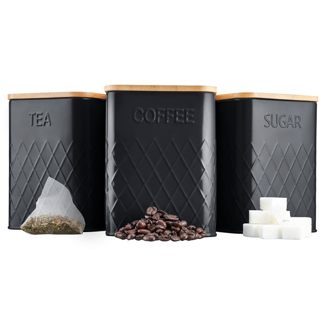 Cooks Professional 3 Piece Square Kitchen Storage Set with Bamboo Lids | Black