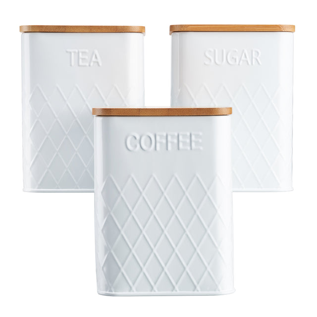 Cooks Professional 3 Piece Square Kitchen Storage Set with Bamboo Lids | White