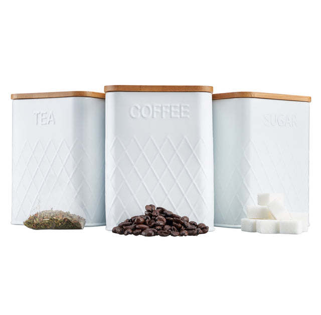 Cooks Professional 3 Piece Square Kitchen Storage Set with Bamboo Lids | White