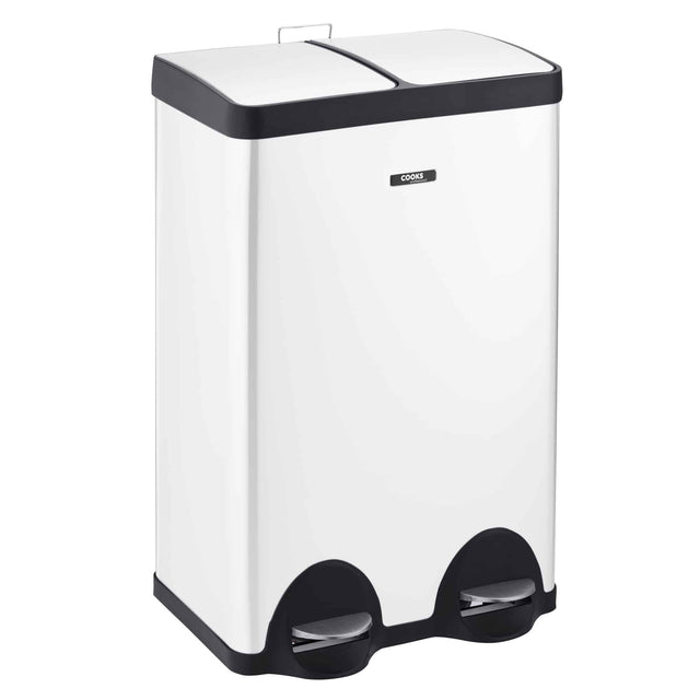 Cooks Professional 60L Recycling Pedal Bin | Dual Pedal - White