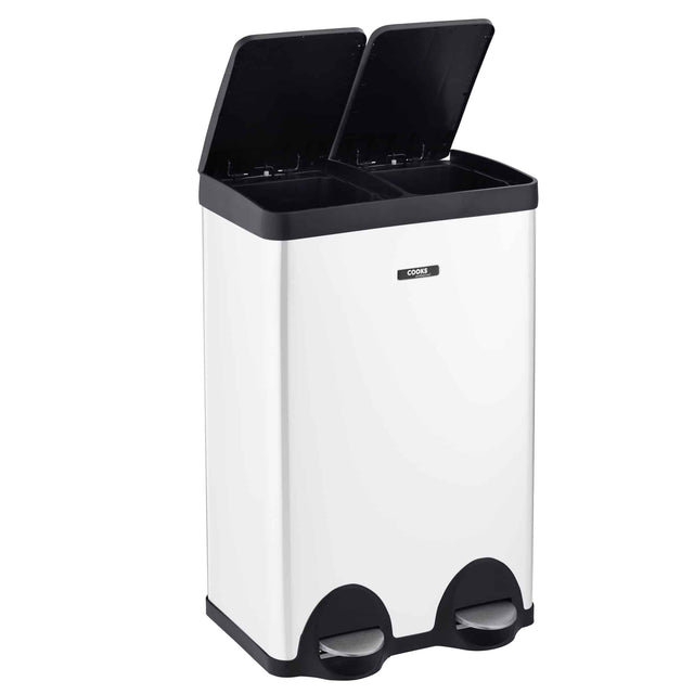 Cooks Professional 60L Recycling Pedal Bin | Dual Pedal - White