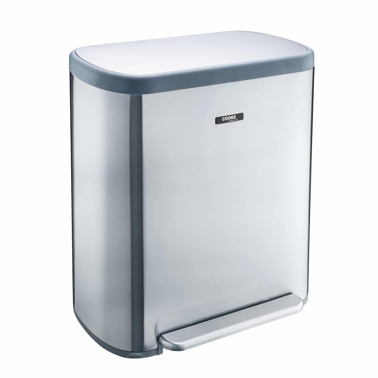 Cooks Professional 60L Dual Recycling Slimline Pedal Bin | Silver