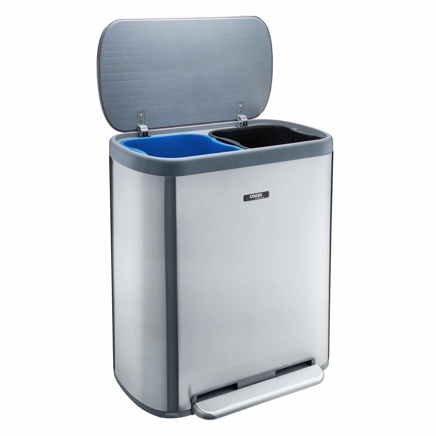 Cooks Professional 60L Dual Recycling Slimline Pedal Bin | Silver